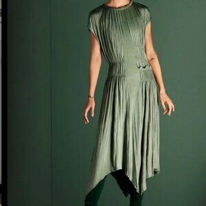 Zara Green Maxi Crinkle Dress Size S Boho Kerchief hem